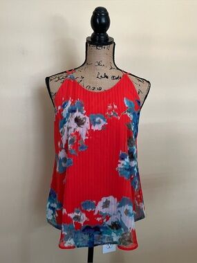 Sienna Sky Bright Orange Floral Sleeveless Top Blouse
